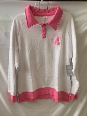 DISNEY WORLD The Most Magical Place on Earth Polo Sweater in Pink/White Sz LARGE